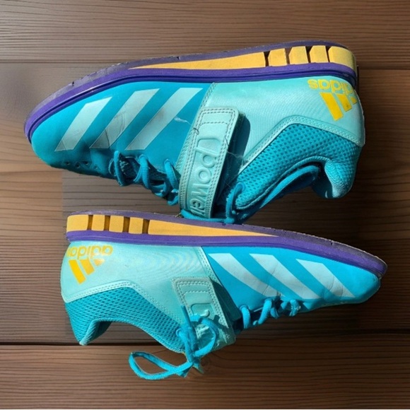 Adidas Powerlift Weightlifting Shoes Mens Sz 8.5  turquoise/yellow/purple - Picture 6 of 8